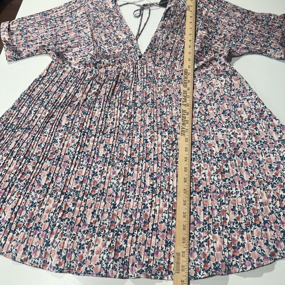 Lulus Womens Dress Floral Purple Pink‎ White Tie Back Accordian V-neck XL NEWT - Picture 15 of 16